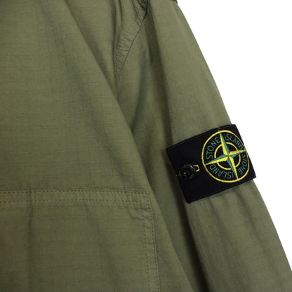 Stone Island Green Mercerised Cotton Ripstop Full Zip Overshirt Jacket