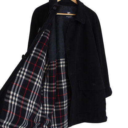 Vintage Burberry London Navy Blue Nova Check Lined Wool Jacket