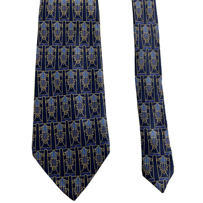 Lanvin silk tie featuring floral geometric print in vibrant colors.