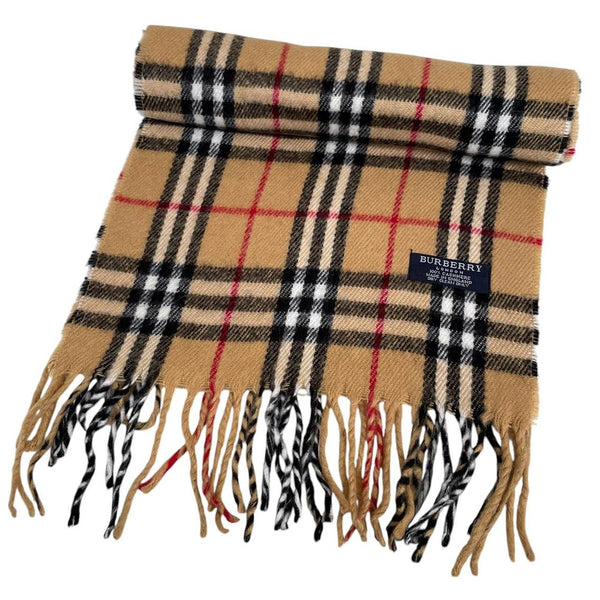 Vintage 90s Burberry Beige Nova Check Cashmere Scarf