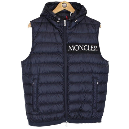 Moncler Laruns Navy Blue and White Hooded Down Gilet / Bodywarmer