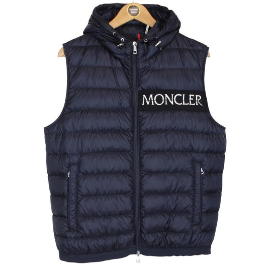 Moncler Laruns Navy Blue and White Hooded Down Gilet / Bodywarmer