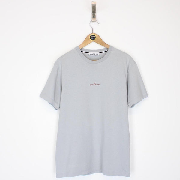 Stone Island AW 2021 Grey Short Sleeve Mixed Media Logo Print T-Shirt