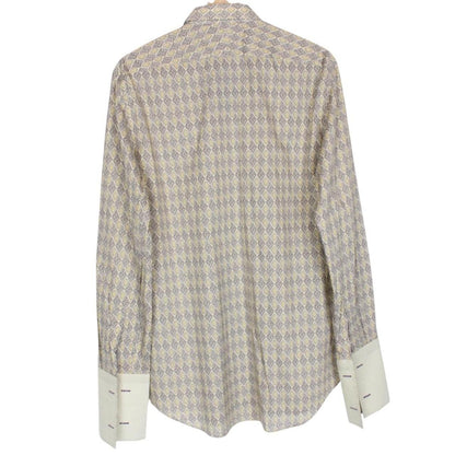 Paul Smith cream formal shirt with multicoloured abstract pattern and long sleeves.
