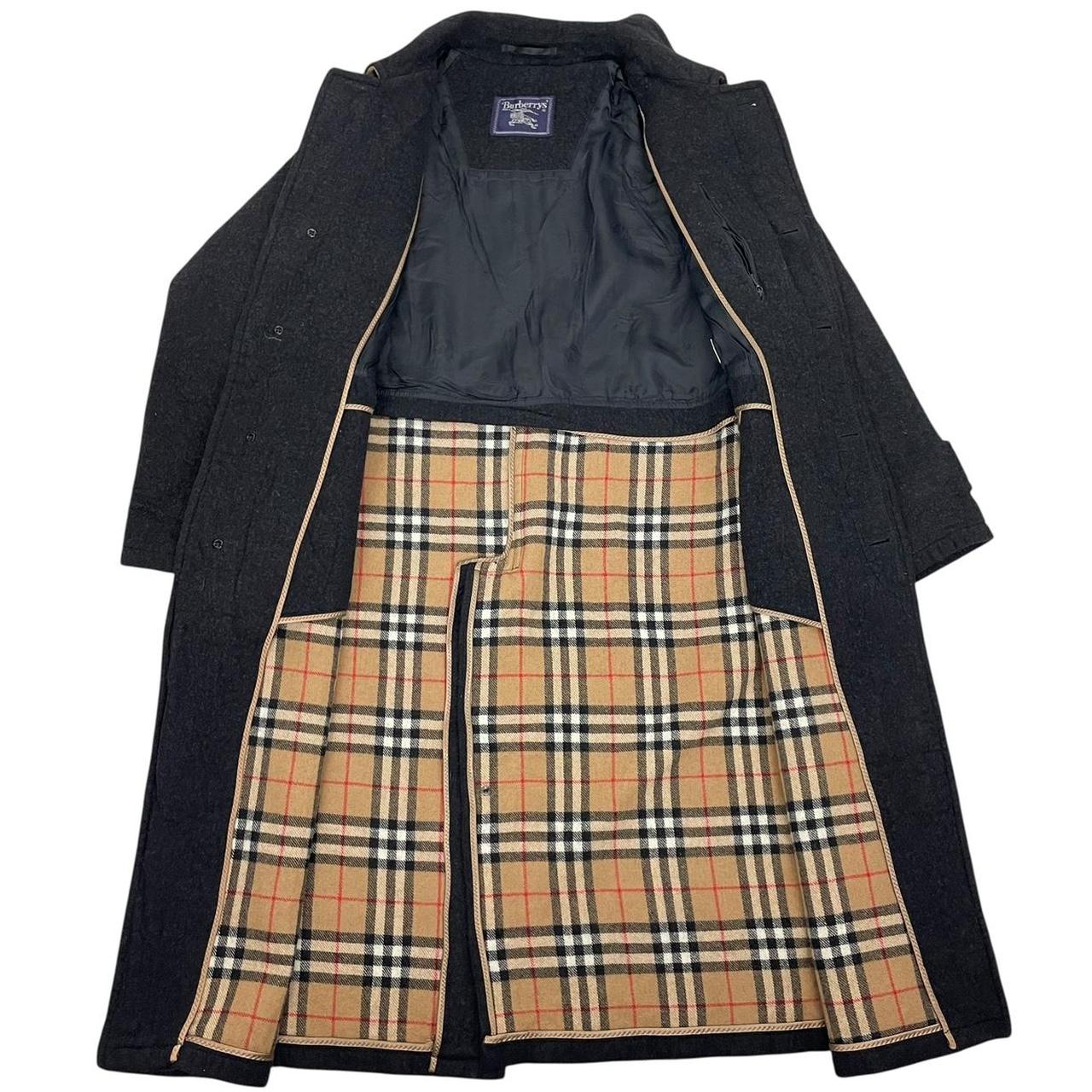 Vintage 90s Burberry Dark Grey Wool Nova Check Overcoat