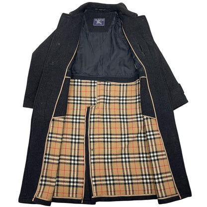 Vintage 90s Burberry Dark Grey Wool Nova Check Overcoat