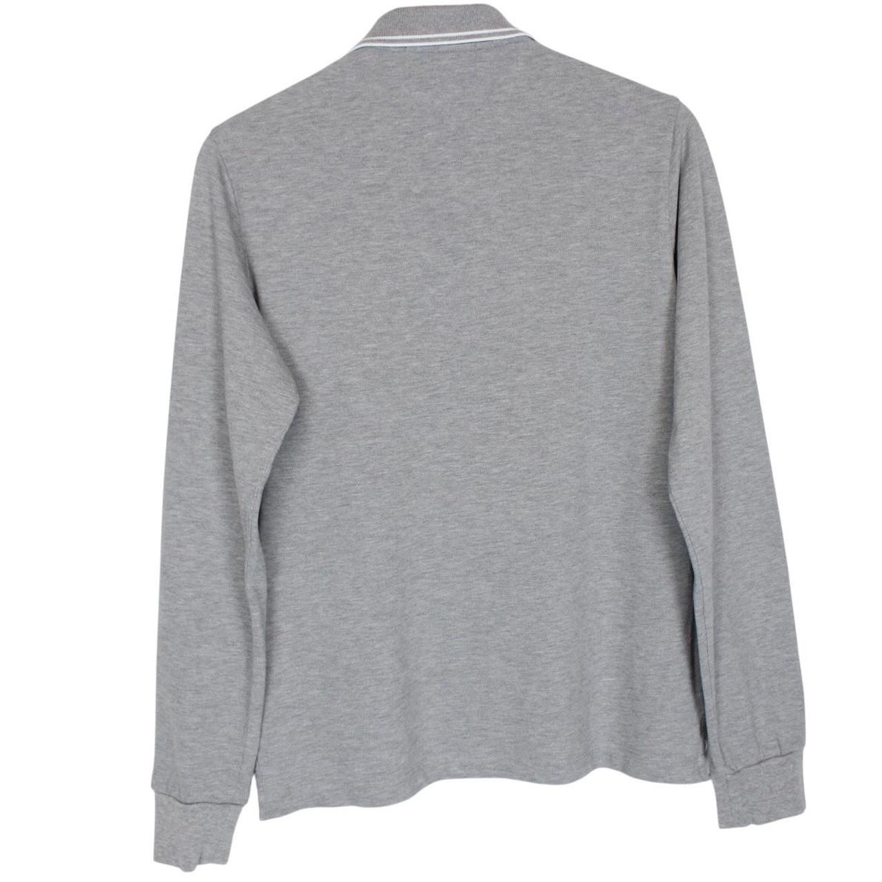 Stone Island grey long sleeve polo shirt with embroidered compass logo and slim fit.