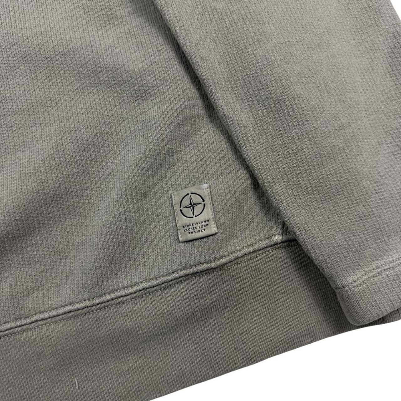 Stone Island khaki brown sweatshirt with logo patch and closed loop design.