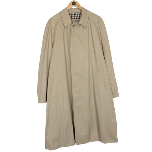 Vintage 90s Aquascutum Tan Brown House Check Aqua 5 Single Breasted Trench Coat