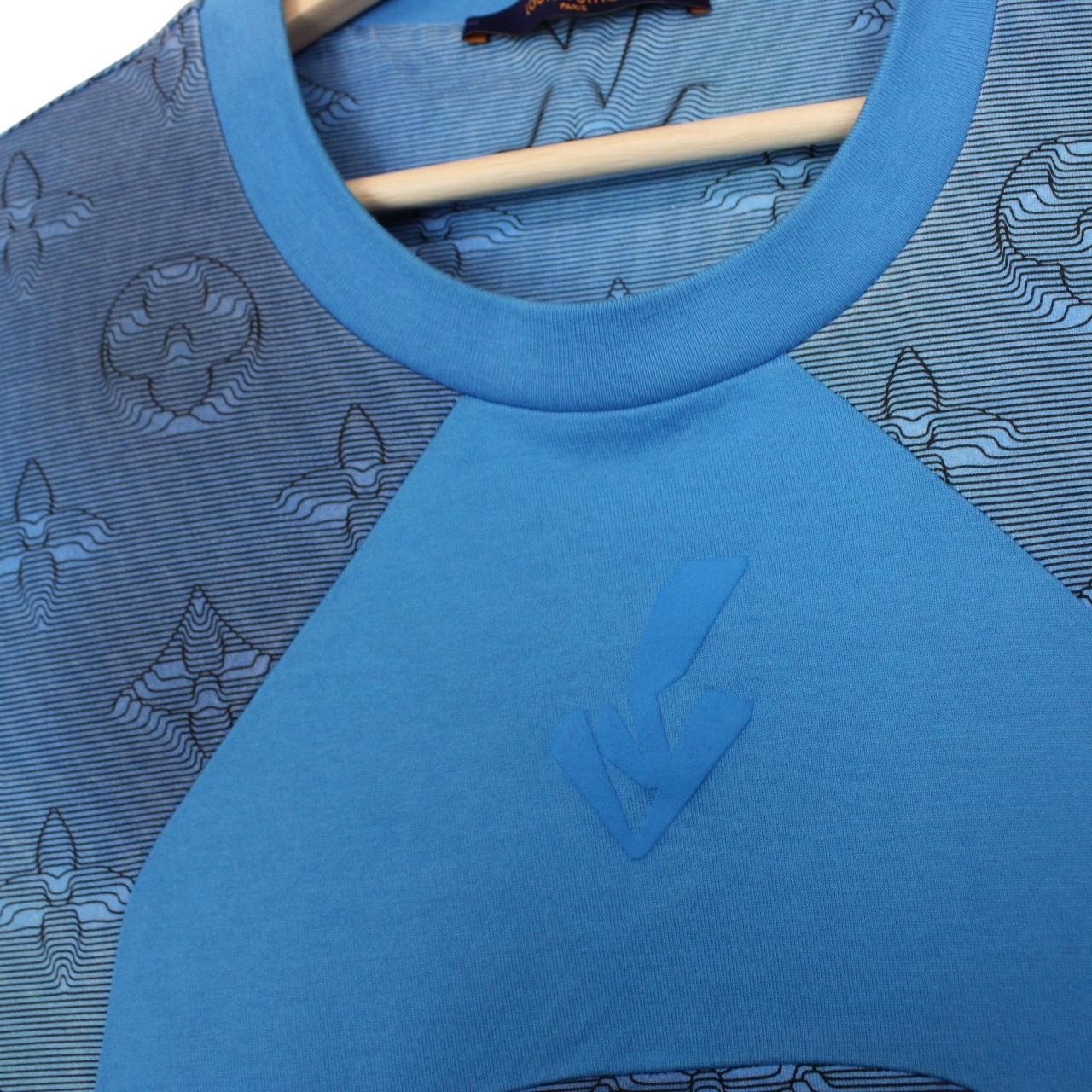 Louis Vuitton LV Blue 2054 Intarsia Print Short Sleeve Cotton T-Shirt