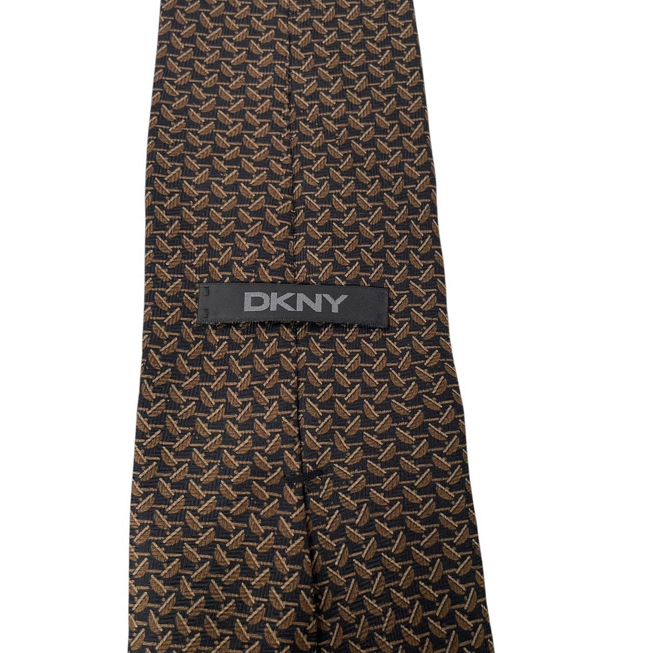 Vintage DKNY Brown Geometric Print Silk Tie
