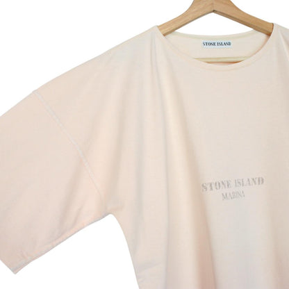 Vintage 80s Stone Island Marina Peach Orange Short Sleeve Logo Print T-Shirt