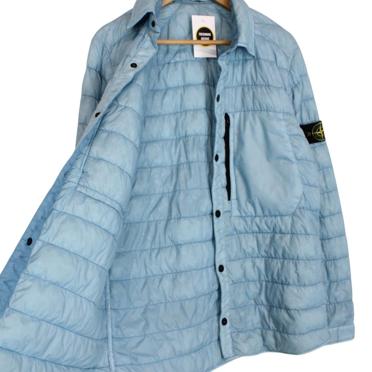 Stone Island SS 2017 Light Blue Garment Dyed Micro Yarn Down Overshirt Jacket