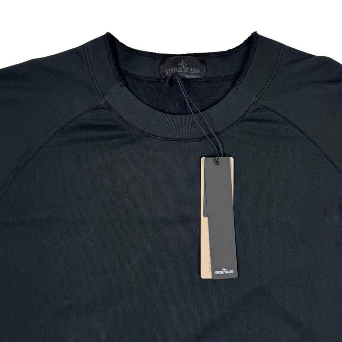 Stone Island black sweatshirt with ghost logo and stretch cotton material.