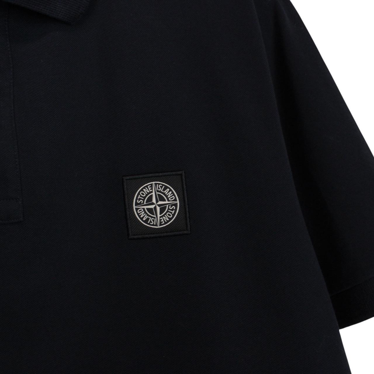 Stone Island SS 2024 Navy Blue Short Sleeve Compass Cotton Polo Shirt