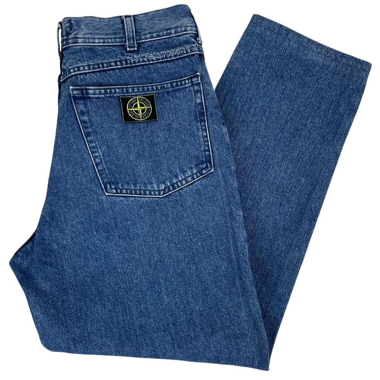 Vintage 90s Stone Island Navy Blue Regular Fit Green Edge Badge Denim Jeans
