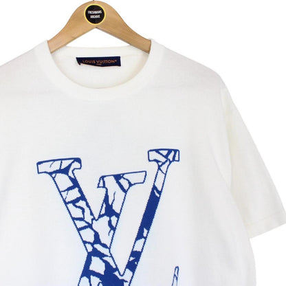 Louis Vuitton LV Ice Logo White and Blue Short Sleeve Cotton Knit T-Shirt