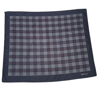 Vintage 90s Burberry Navy Blue Nova Check Cotton Square Scarf