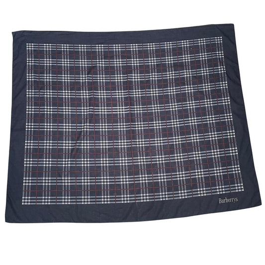 Vintage 90s Burberry Navy Blue Nova Check Cotton Square Scarf