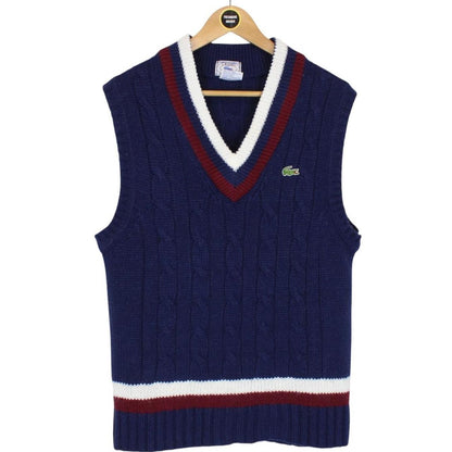 Vintage 90s Lacoste Izod Navy Blue Acrylic Cable Knit Sweater Vest