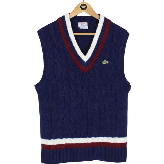Vintage 90s Lacoste Izod Navy Blue Acrylic Cable Knit Sweater Vest