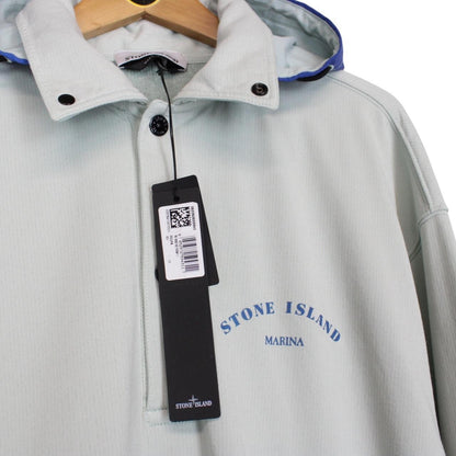 Stone Island Marina SS 2023 Light Blue Plated Dyed Cotton Nylon Hoodie Jumper
