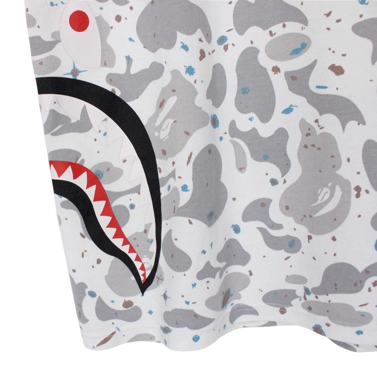 Bape White and Grey Space Camo Side Shark Short Sleeve T-Shirt