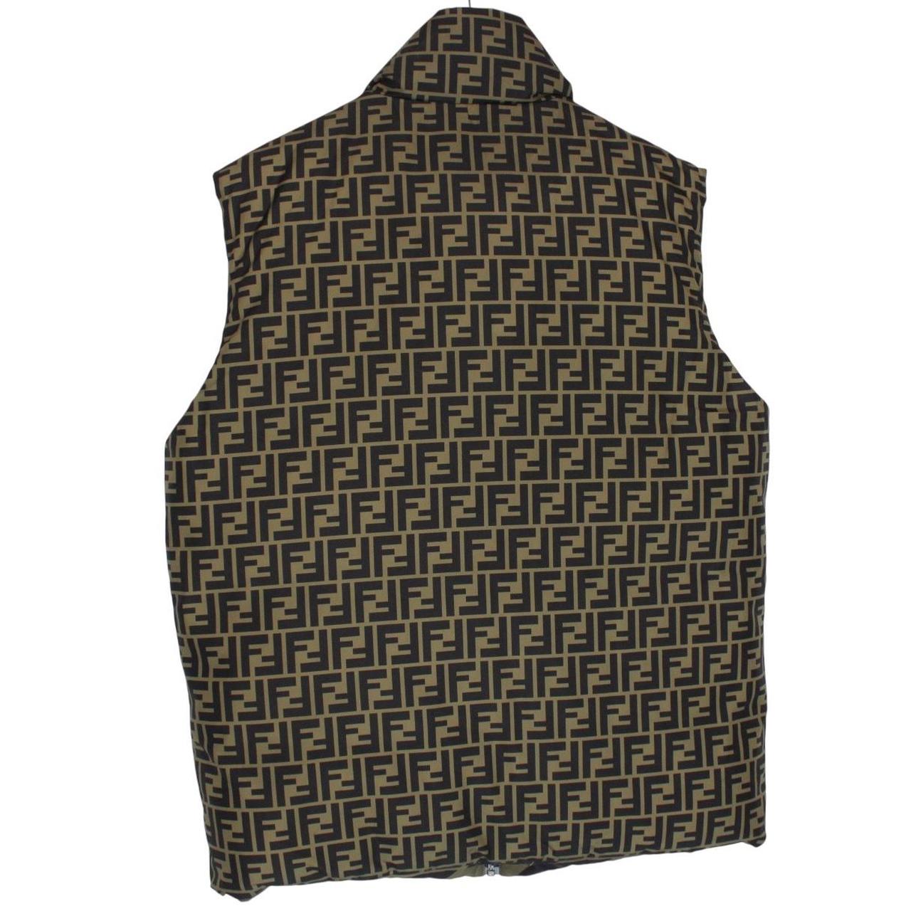 Fendi Brown and Black Zucca Monogram Reversible Down Gilet / Bodywarmer