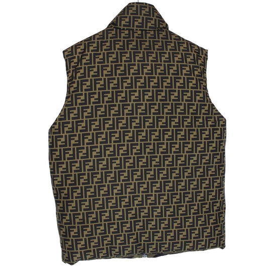 Fendi Brown and Black Zucca Monogram Reversible Down Gilet / Bodywarmer