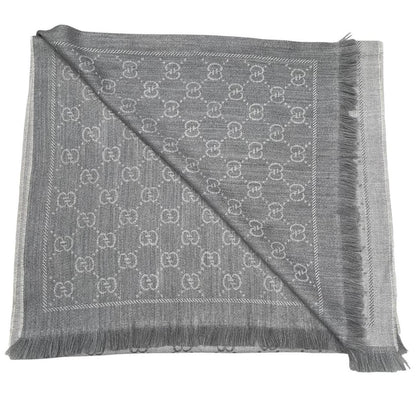 Gucci Grey GG Monogram Frayed Wool Scarf