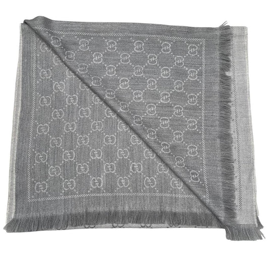 Gucci Grey GG Monogram Frayed Wool Scarf
