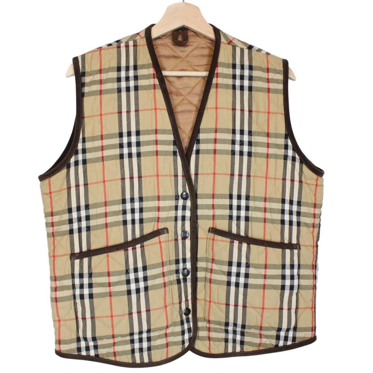 Vintage 90s Burberry Beige Nova Check Quilted Vest Jacket