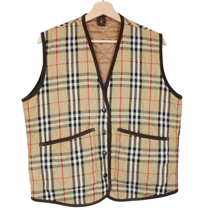 Vintage 90s Burberry Beige Nova Check Quilted Vest Jacket