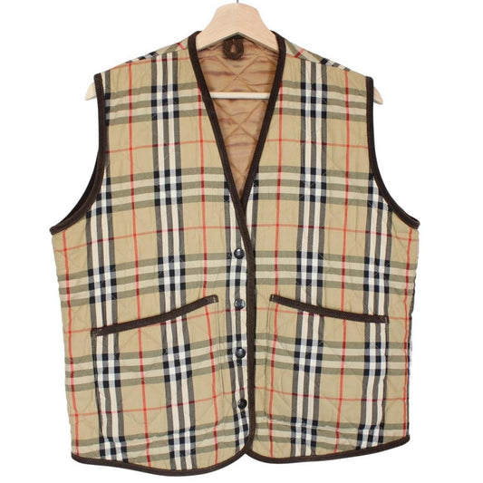 Vintage 90s Burberry Beige Nova Check Quilted Vest Jacket