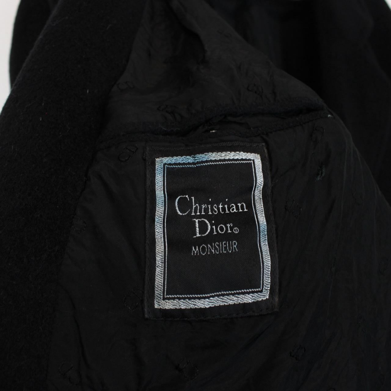 Vintage 90s Christian Dior Black Cashmere Wool Blend Double Breasted Coat