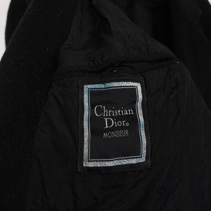 Vintage 90s Christian Dior Black Cashmere Wool Blend Double Breasted Coat