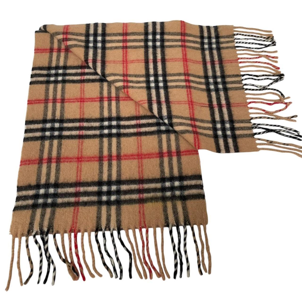 Vintage 90s Burberry Tan Brown Nova Check Lambswool Scarf