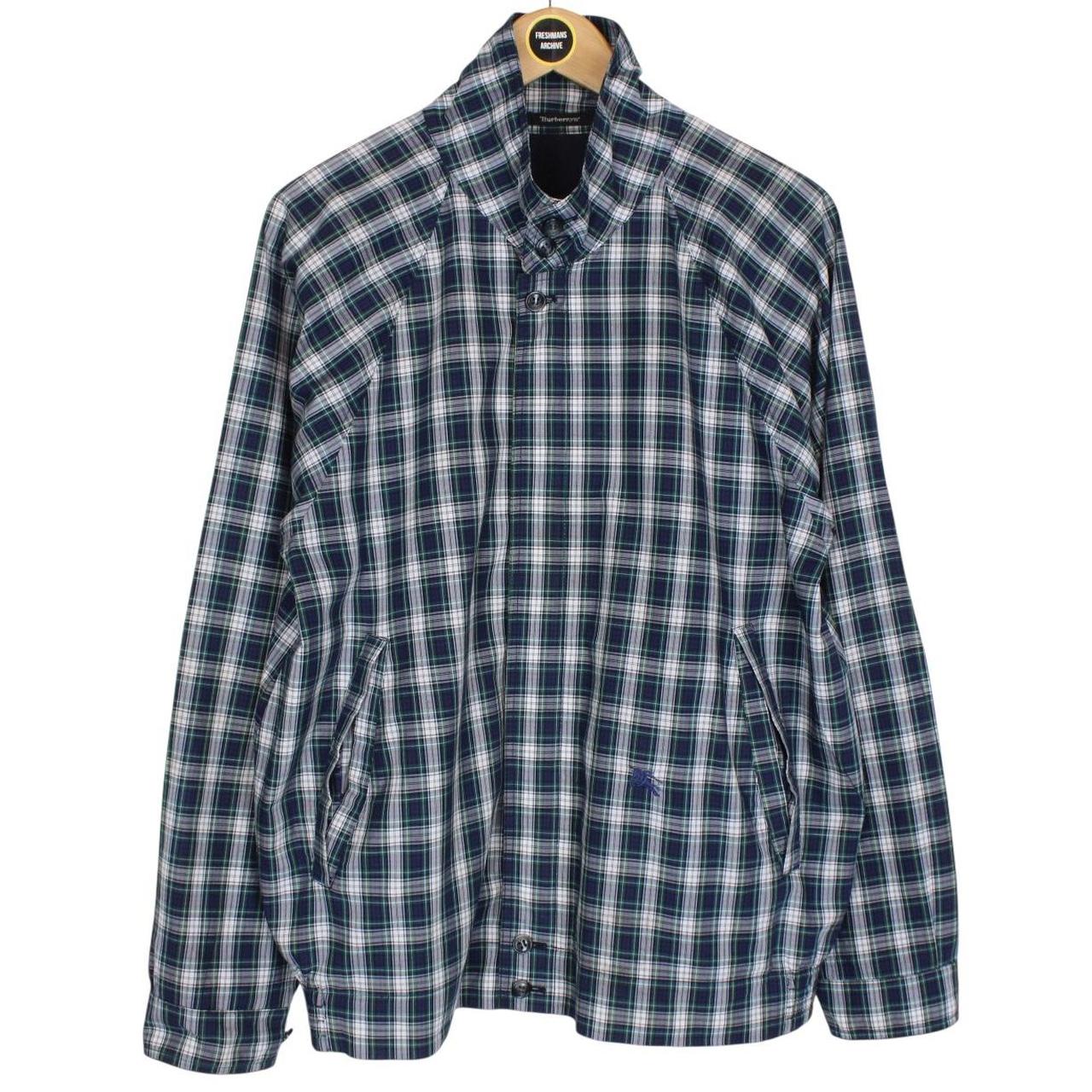 Vintage 90s Burberry Navy Blue Check Cotton Harrington Jacket