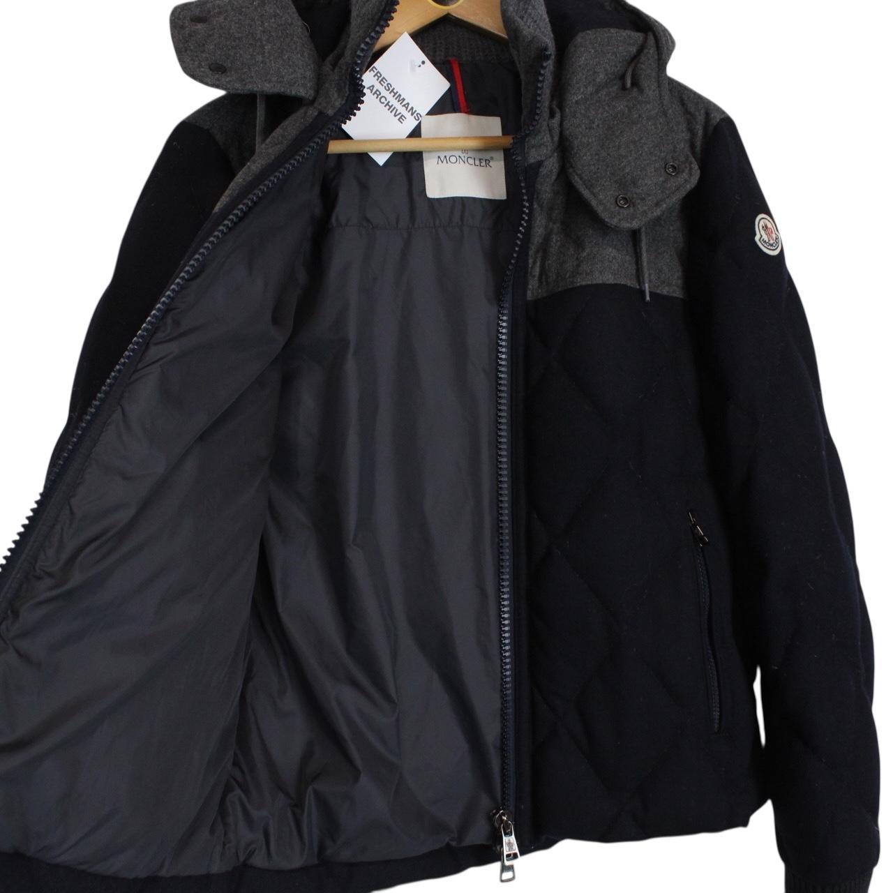 Moncler Labastide Navy Blue and Grey Wool Hooded Down Jacket
