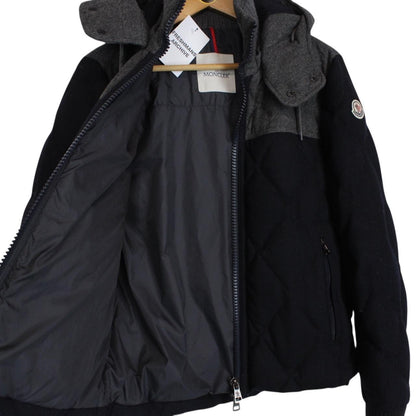 Moncler Labastide Navy Blue and Grey Wool Hooded Down Jacket