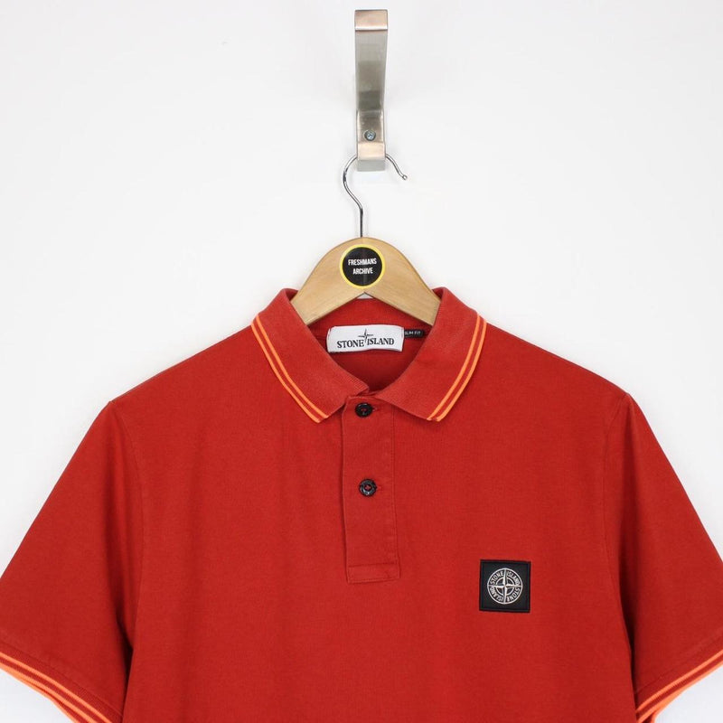 Stone Island Red and Orange Short Sleeve Compass Polo Shirt