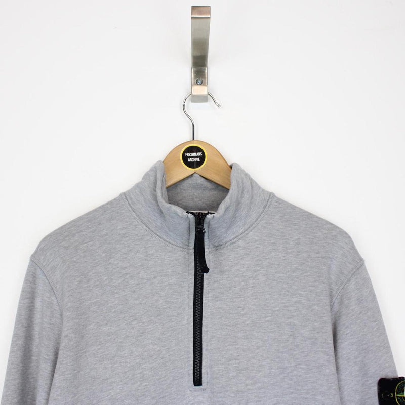 Stone Island SS 2022 Grey Cotton 1/4 Zip Sweatshirt Jumper