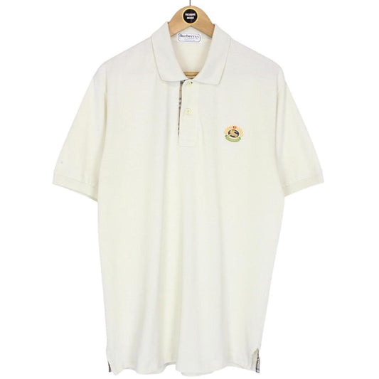 Vintage 90s Burberry Cream Nova Check Short Sleeve Cotton Polo Shirt