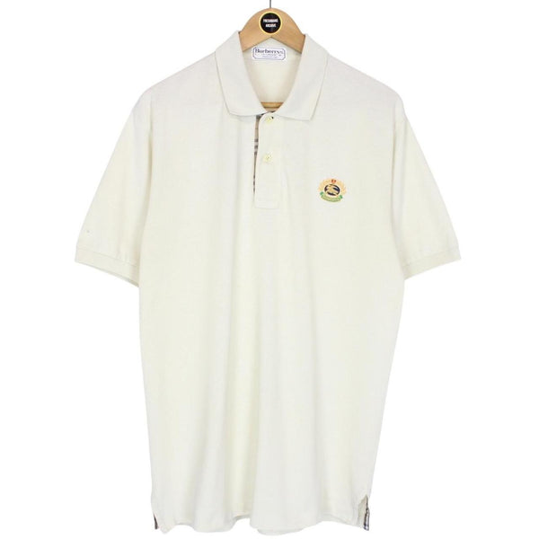 Vintage 90s Burberry Cream Nova Check Short Sleeve Cotton Polo Shirt