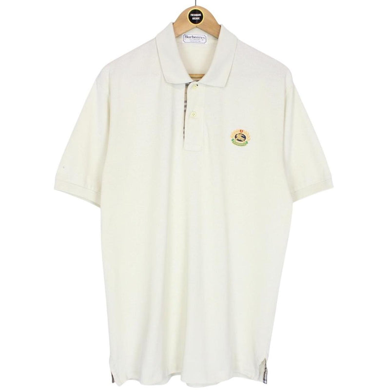 Vintage 90s Burberry Cream Nova Check Short Sleeve Cotton Polo Shirt