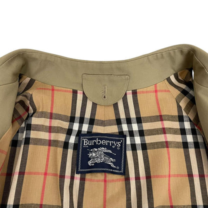 Vintage 90s Burberry Tan Brown Belted Single Breasted Nova Check Trench Coat