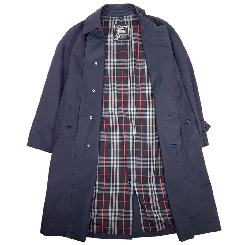 Vintage 90s Burberry Navy Blue Nova Check Single Breasted Trench Coat