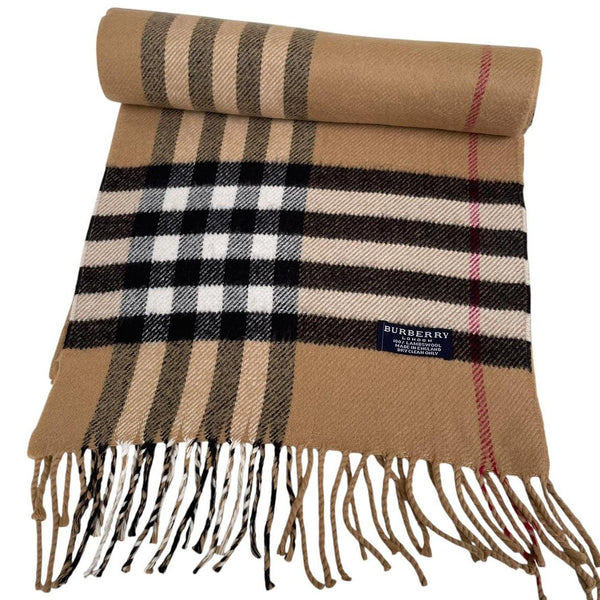 Vintage 90s Burberry Tan Brown Nova Check Lambswool Scarf