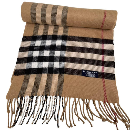Vintage 90s Burberry Tan Brown Nova Check Lambswool Scarf
