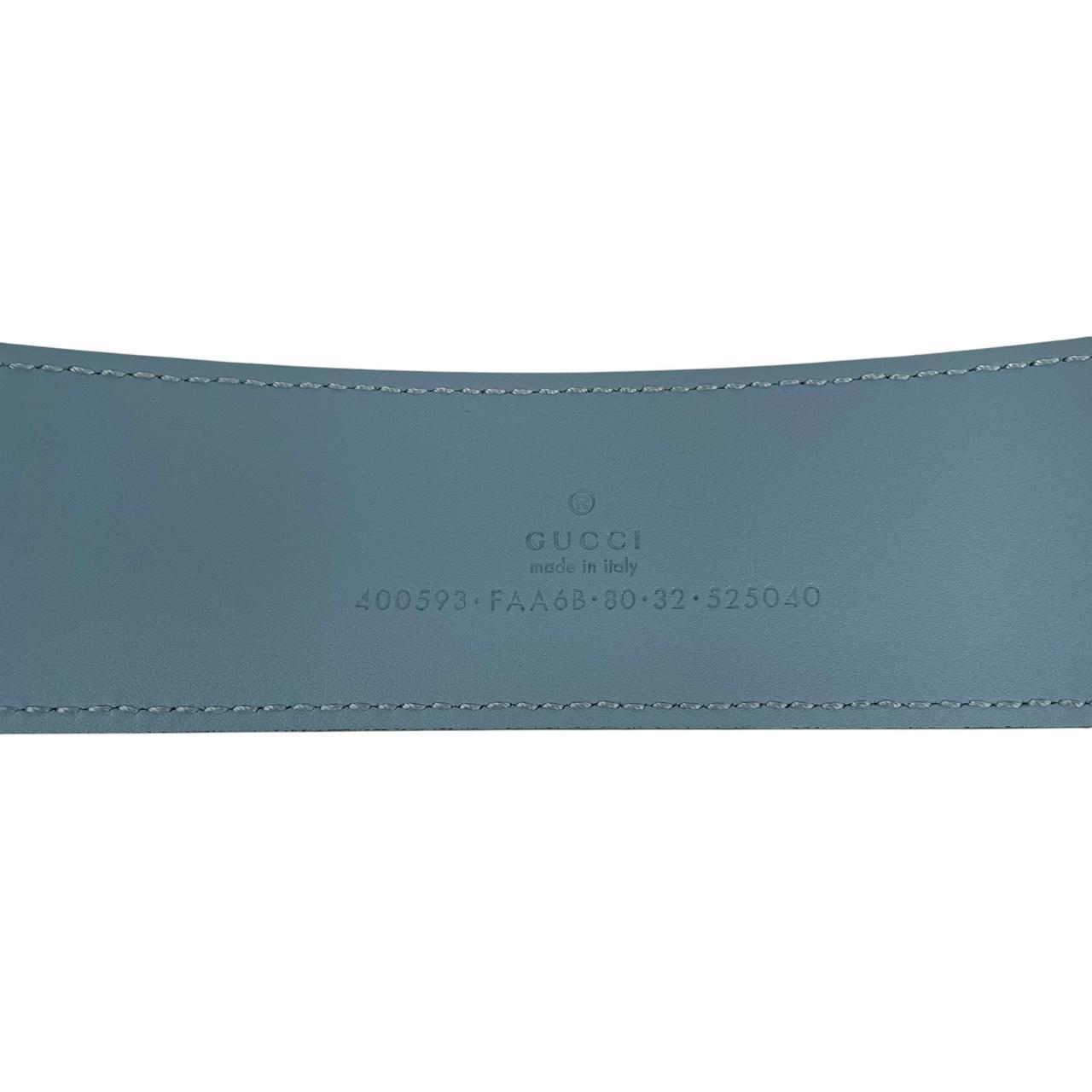 Gucci Beige and Light Blue GG Monogram Marmont Wide Leather Belt